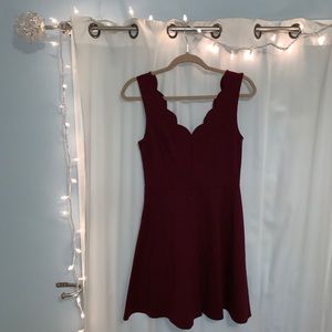 AQUA Maroon Scalloped Skater Dresss